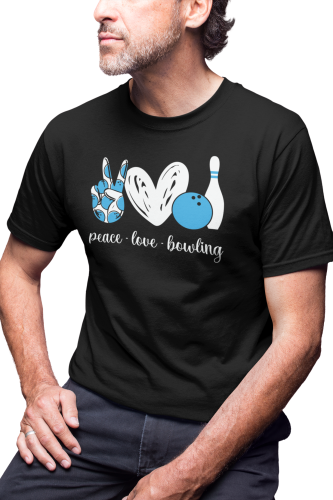 KOSZULKA MĘSKA BOWLINGOWA NA KRĘGLE KRÓL BOWLINGU PEACE LOVE BOWLING 
