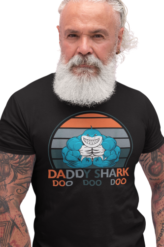 KOSZULKA MĘSKA PREZENT NA DZIEŃ OJCA DLA TATY DADDY SHARK NAPAKOWANY STRONGMAN 