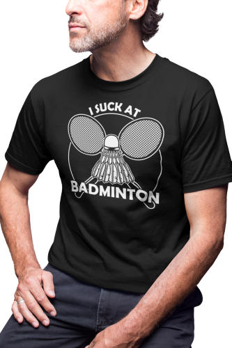 KOSZULKA MĘSKA GRA BADMINTON DO BADMINTONA SPORT RAKIETY I SUCK AT BADMINTON