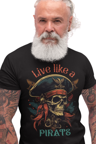 KOSZULKA MĘSKA CZASZKA SKULL PIRAT LIVE LIKE A PIRATE 