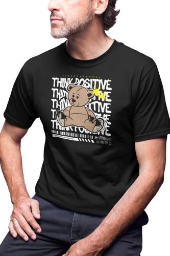 MĘSKA KOSZULKA MOTYWACYJNA PLUSZOWY MIŚ CASUAL THINK POSITIVE 