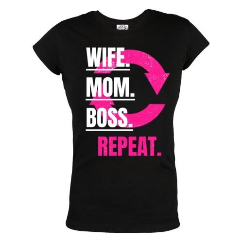 KOSZULKA DAMSKA PREZENT NA DZIEŃ MAMY ŻONA MAMA SZEFOWA WIFE MOM BOSS REPEAT 1