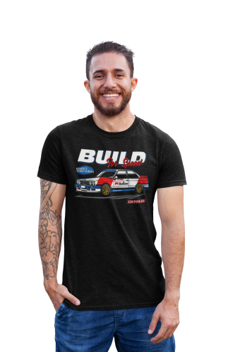 KOSZULKA MOTO MOTORYZACYJNA SAMOCHÓD BMW E30 POWER BUILD FOR SPEED