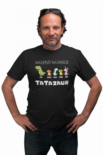 KOSZULKA MĘSKA PERSONALIZOWANA PREZENT NA DZIEŃ OJCA DLA TATY NAJLEPSZY NA ŚWIECIE TATAZAUR 1