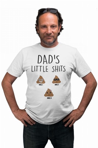 KOSZULKA MĘSKA PERSONALIZOWANA Z ZABAWNYM NADRUKIEM PREZENT NA DZIEŃ OJCA DLA TATY GÓWNIAKI TATUSIA DAD'S LITTLE SHITS 