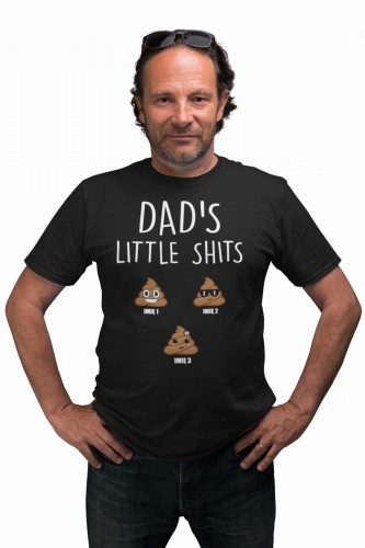 KOSZULKA MĘSKA PERSONALIZOWANA Z ZABAWNYM NADRUKIEM PREZENT NA DZIEŃ OJCA DLA TATY GÓWNIAKI TATUSIA DAD'S LITTLE SHITS 