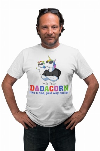KOSZULKA MĘSKA PERSONALIZOWANA PREZENT NA DZIEŃ OJCA DLA TATY PODAJ IMIĘ JEDNOROŻEC DADACORN 1 DZIECKO 