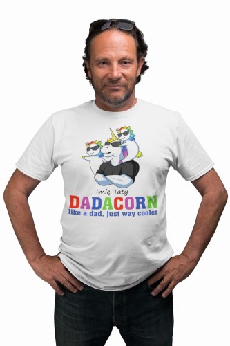 KOSZULKA MĘSKA PERSONALIZOWANA PREZENT NA DZIEŃ OJCA DLA TATY PODAJ IMIĘ JEDNOROŻEC DADACORN 2 DZIECI 
