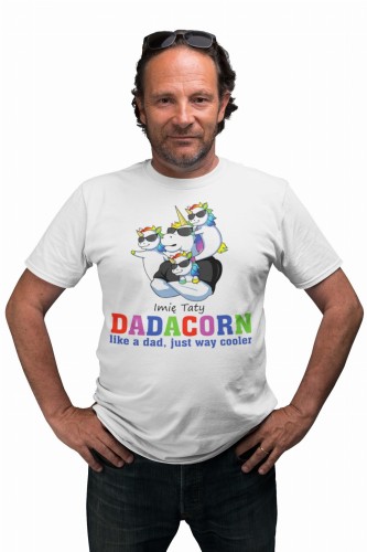 KOSZULKA MĘSKA PERSONALIZOWANA PREZENT NA DZIEŃ OJCA DLA TATY PODAJ IMIĘ JEDNOROŻEC DADACORN 3 DZIECI 
