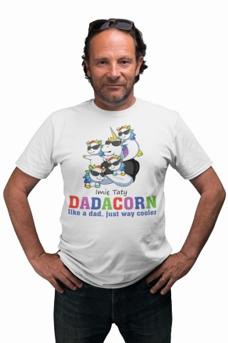 KOSZULKA MĘSKA PERSONALIZOWANA PREZENT NA DZIEŃ OJCA DLA TATY PODAJ IMIĘ JEDNOROŻEC DADACORN 4 DZIECI 