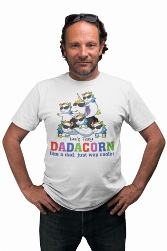 KOSZULKA MĘSKA PERSONALIZOWANA PREZENT NA DZIEŃ OJCA DLA TATY PODAJ IMIĘ JEDNOROŻEC DADACORN 5 DZIECI 