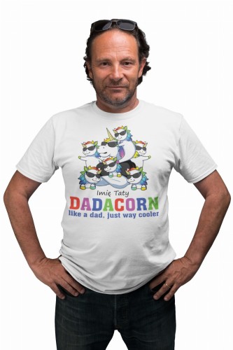 KOSZULKA MĘSKA PERSONALIZOWANA PREZENT NA DZIEŃ OJCA DLA TATY PODAJ IMIĘ JEDNOROŻEC DADACORN 6 DZIECI 