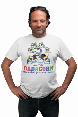 KOSZULKA MĘSKA PERSONALIZOWANA PREZENT NA DZIEŃ OJCA DLA TATY PODAJ IMIĘ JEDNOROŻEC DADACORN 7 DZIECI 