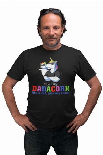 KOSZULKA MĘSKA PERSONALIZOWANA PREZENT NA DZIEŃ OJCA DLA TATY PODAJ IMIĘ JEDNOROŻEC DADACORN 1 DZIECKO 