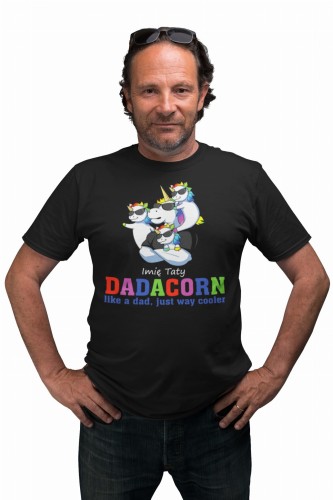 KOSZULKA MĘSKA PERSONALIZOWANA PREZENT NA DZIEŃ OJCA DLA TATY PODAJ IMIĘ JEDNOROŻEC DADACORN 3 DZIECI 