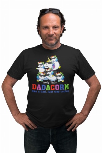 KOSZULKA MĘSKA PERSONALIZOWANA PREZENT NA DZIEŃ OJCA DLA TATY PODAJ IMIĘ JEDNOROŻEC DADACORN 5 DZIECI 