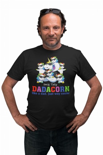 KOSZULKA MĘSKA PERSONALIZOWANA PREZENT NA DZIEŃ OJCA DLA TATY PODAJ IMIĘ JEDNOROŻEC DADACORN 6 DZIECI 
