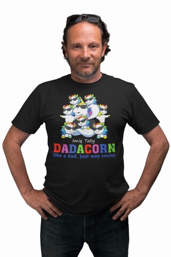 KOSZULKA MĘSKA PERSONALIZOWANA PREZENT NA DZIEŃ OJCA DLA TATY PODAJ IMIĘ JEDNOROŻEC DADACORN 7 DZIECI 