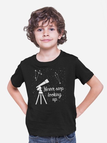 KOSZULKA DZIECIĘCA ASTRONOMIA UKŁAD SŁONECZNY ASTRONOM TELESKOP GWIAZDY NEVER STOP LOOKING UP 