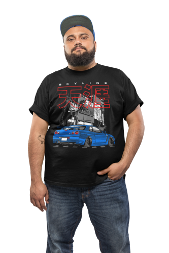 KOSZULKA MOTO MOTORYZACYJNA SPORTOWY SAMOCHÓD NIEBIESKI NISSAN SKYLINE