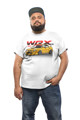 KOSZULKA MOTO MOTORYZACYJNA SPORTOWY SAMOCHÓD ŻÓŁTE SUBARU WRX STI 
