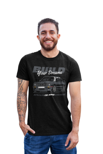 KOSZULKA MOTO MOTORYZACYJNA SAMOCHÓD BMW E30 POWER BUILD YOUR DREAMS