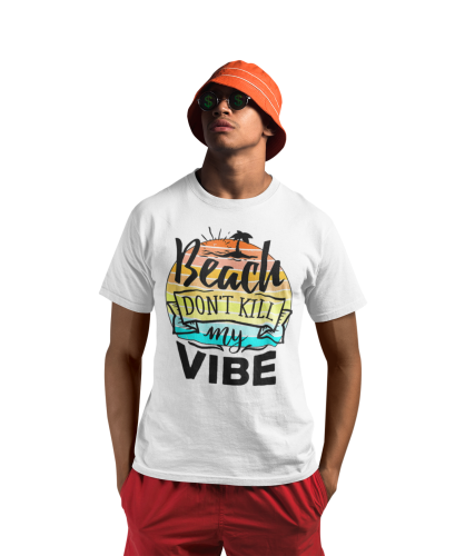 KOSZULKA NA LATO Z ZABAWNYM NADRUKIEM WAKACYJNA WAKACJE SUMMERTIME BEACH DON'T KILL MY VIBE