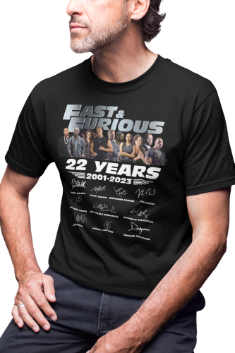 KOSZULKA MĘSKA FILMOWA FAST & FURIOUS SZYBCY I WŚCIEKLI POSTACIE AUTOGRAFY 