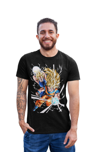 MĘSKA KOSZULKA DRAGON BALL MANGA ANIME GOKU I VEGETA WALKA SUPER SAIYAN 