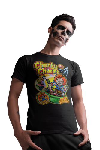 MĘSKA KOSZULKA Z NADRUKIEM NA HALLOWEEN HORROR LALECZKA CHUCKY CHARMS