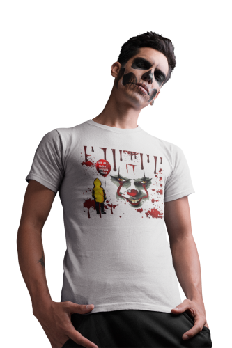 MĘSKA KOSZULKA Z NADRUKIEM NA HALLOWEEN HORROR TO IT WE ALL FLOAT DOWN HERE 