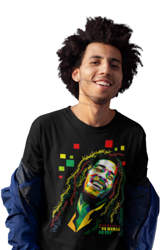 KOSZULKA MĘSKA MUZYCZNA DLA FANA MUZYKI REGGAE JAMAICA MUSIC BOB MARLEY NO WOMAN NO CRY 
