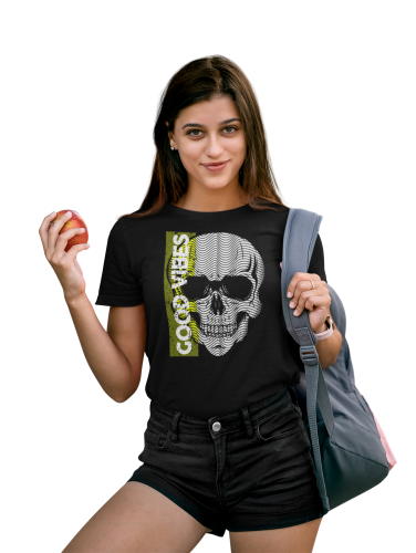 DAMSKA KOSZULKA CASUAL Z CZASZKĄ CZACHA SKULL GOOD VIBES 