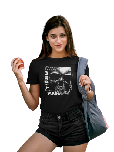 DAMSKA KOSZULKA CASUAL Z CZASZKĄ MROCZNA CZACHA SKULL TROUBLE MAKER 