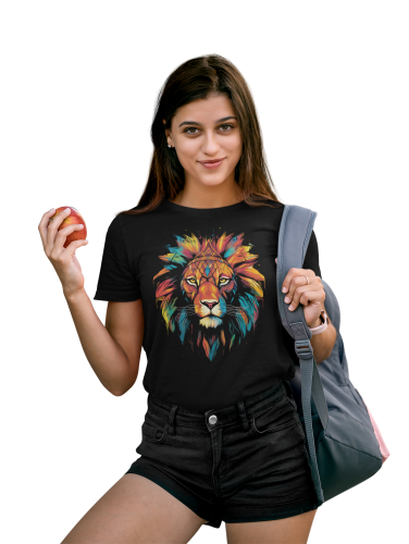 DAMSKA KOSZULKA CASUAL ZWIERZĘTA KOLOROWY LEW DZIKA NATURA ANIMAL LION 