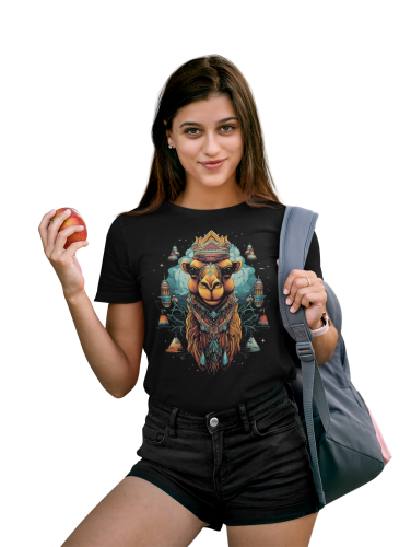 DAMSKA KOSZULKA CASUAL ZWIERZĘTA WIELBŁĄD DZIKA NATURA ANIMAL CAMEL 