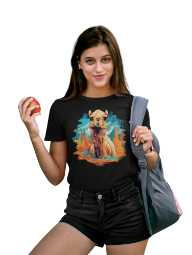 DAMSKA KOSZULKA CASUAL ZWIERZĘTA WIELBŁĄD PUSTYNIA DZIKA NATURA ANIMAL CAMEL 