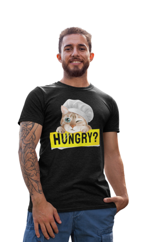 KOSZULKA MĘSKA Z KOTEM DLA KOCIARZA KOT KUCHARZ HUNGRY?