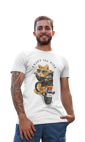 KOSZULKA MĘSKA Z KOTEM DLA KOCIARZA KOT NA MOTORZE MOTOCYKLISTA ENJOY THE RIDE 