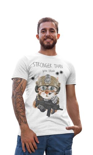 KOSZULKA MĘSKA Z KOTEM DLA KOCIARZA KOT ŻOŁNIERZ STRONGER THAN YOU THINK 
