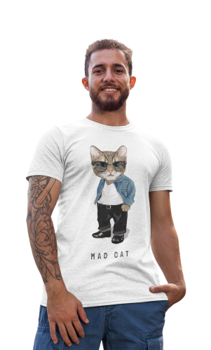 KOSZULKA MĘSKA Z KOTEM DLA KOCIARZA ZŁY KOT MAD CAT 
