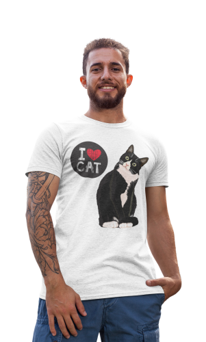 KOSZULKA MĘSKA Z KOTEM DLA KOCIARZA KOT I LOVE CAT 