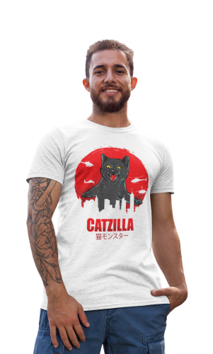 KOSZULKA MĘSKA Z KOTEM DLA KOCIARZA KOT CATZILLA GODZILLA 