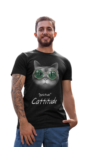 KOSZULKA MĘSKA Z KOTEM DLA KOCIARZA KOT POSITIVE CATTITUDE 