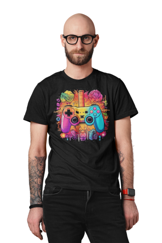 KOSZULKA GAMINGOWA DLA GRACZA ŚWIAT GIER VIDEO GAMER KOLOROWY GAMEPAD 