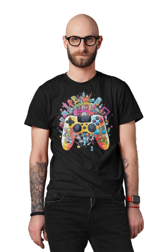 KOSZULKA GAMINGOWA DLA GRACZA ŚWIAT GIER VIDEO GAMER KOLOROWY GAMEPAD 