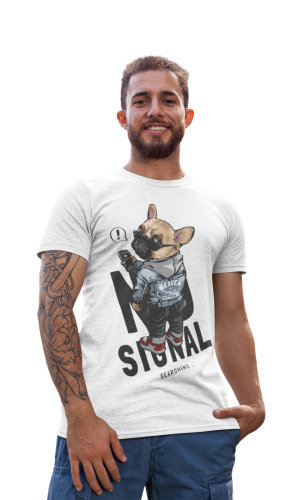 MĘSKA KOSZULKA Z ZABAWNYM NADRUKIEM Z PSEM DLA WIELBICIELA PSÓW PIES BULDOG FRANCUSKI BULDOŻEK FRENCHIE NO SIGNAL