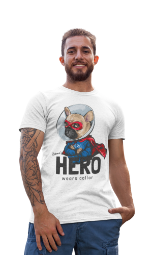 MĘSKA KOSZULKA Z ZABAWNYM NADRUKIEM Z PSEM DLA WIELBICIELA PSÓW PIES BULDOG FRANCUSKI BULDOŻEK FRENCHIE HERO WEARS COLLAR