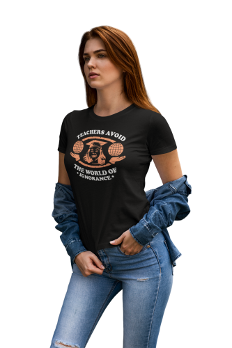 KOSZULKA DAMSKA DLA NAUCZYCIELKI DZIEŃ NAUCZYCIELA PREZENT TEACHERS AVOID THE WORLD OF IGNORANCE 