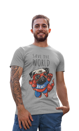 MĘSKA KOSZULKA Z PSEM DLA WIELBICIELA PSÓW PIES MOPS BOHATER PUG SAVE THE WORLD 
